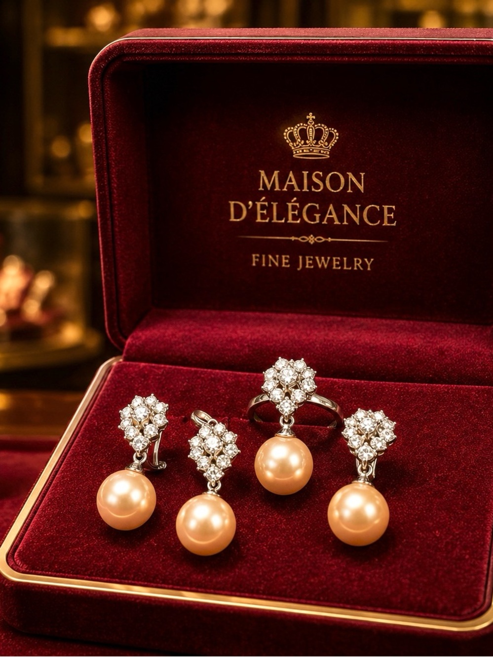 Genuine Majorica Pearls 925 Silver Zircon Ring Earrings Pendant Set